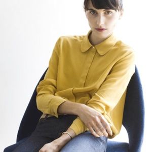 Everlane mustard gold silk button down shirt